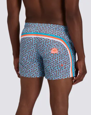 SUNDEK MEN'S SHORT SWIMSHORTS WITH ELASTIC WAIST IN REPREVE® RECYCLED POLYESTER WITH FRUIT FIESTA PRINT - LUNAR
