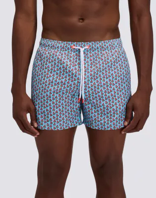 SUNDEK MEN'S SHORT SWIMSHORTS WITH ELASTIC WAIST IN REPREVE® RECYCLED POLYESTER WITH FRUIT FIESTA PRINT - LUNAR