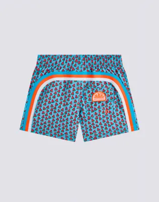 SUNDEK BOYS REPREVE® SHORT SWIMSUIT WITH ELASTIC WAIST AND FRUIT FIESTA PRINT
