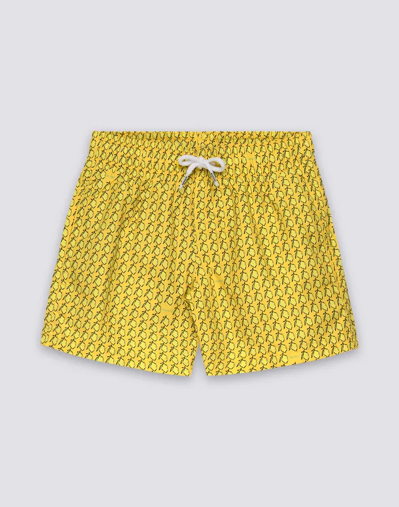 SUNDEK BOYS REPREVE® SHORT SWIMSUIT WITH ELASTIC WAIST AND FRUIT FIESTA PRINT