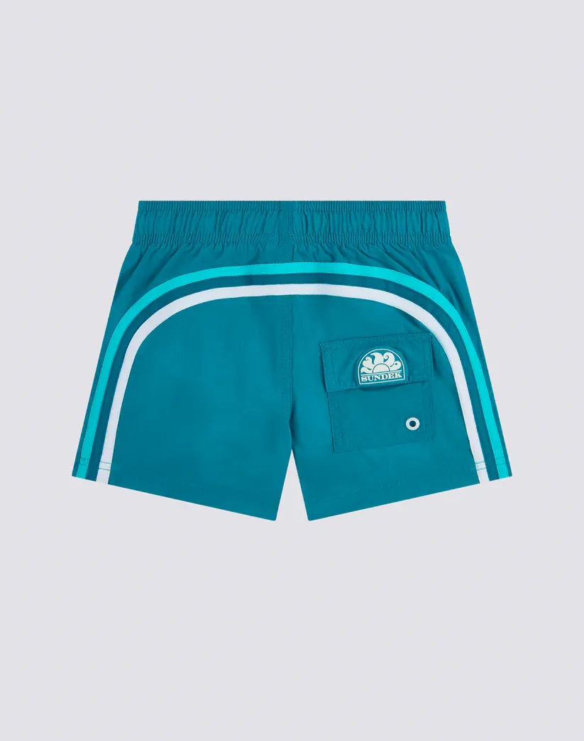 SUNDEK BOYS' SHORT SWIMSHORTS WITH ELASTICATED WAIST AND CRINKLED FABRIC