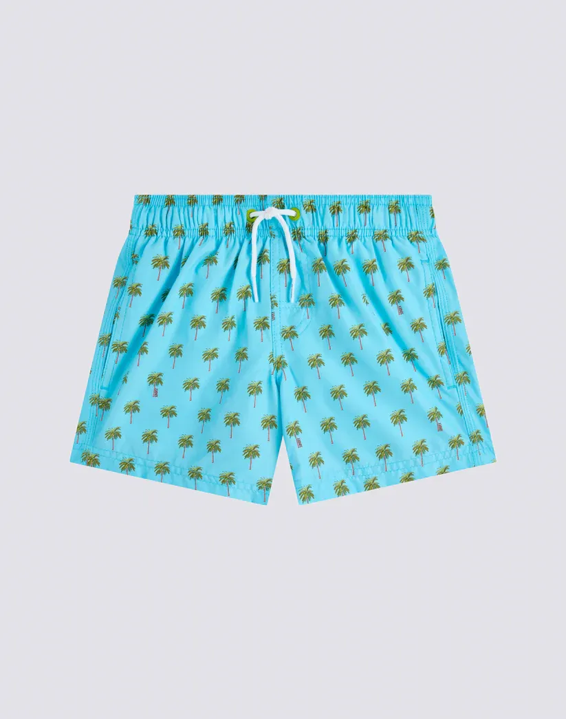 SUNDEK BOYS REPREVE® SHORT SWIMSUIT WITH ELASTIC WAIST AND LITTLE PALM PRINT - LUNAR