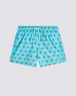 SUNDEK BOYS REPREVE® SHORT SWIMSUIT WITH ELASTIC WAIST AND LITTLE PALM PRINT - LUNAR