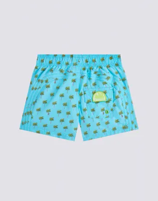 SUNDEK BOYS REPREVE® SHORT SWIMSUIT WITH ELASTIC WAIST AND LITTLE PALM PRINT - LUNAR