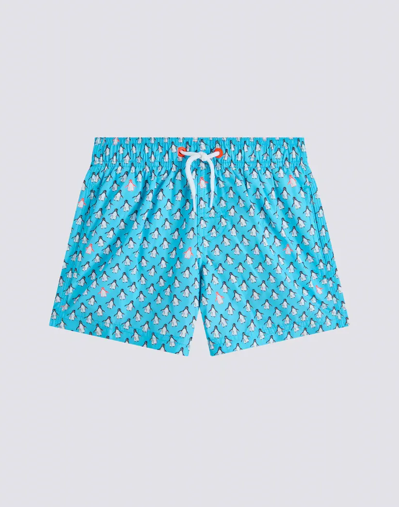 SUNDEK BOYS REPREVE® SHORT SWIMSHORTS WITH ELASTIC WAIST AND PINGU PRINT - LUNAR