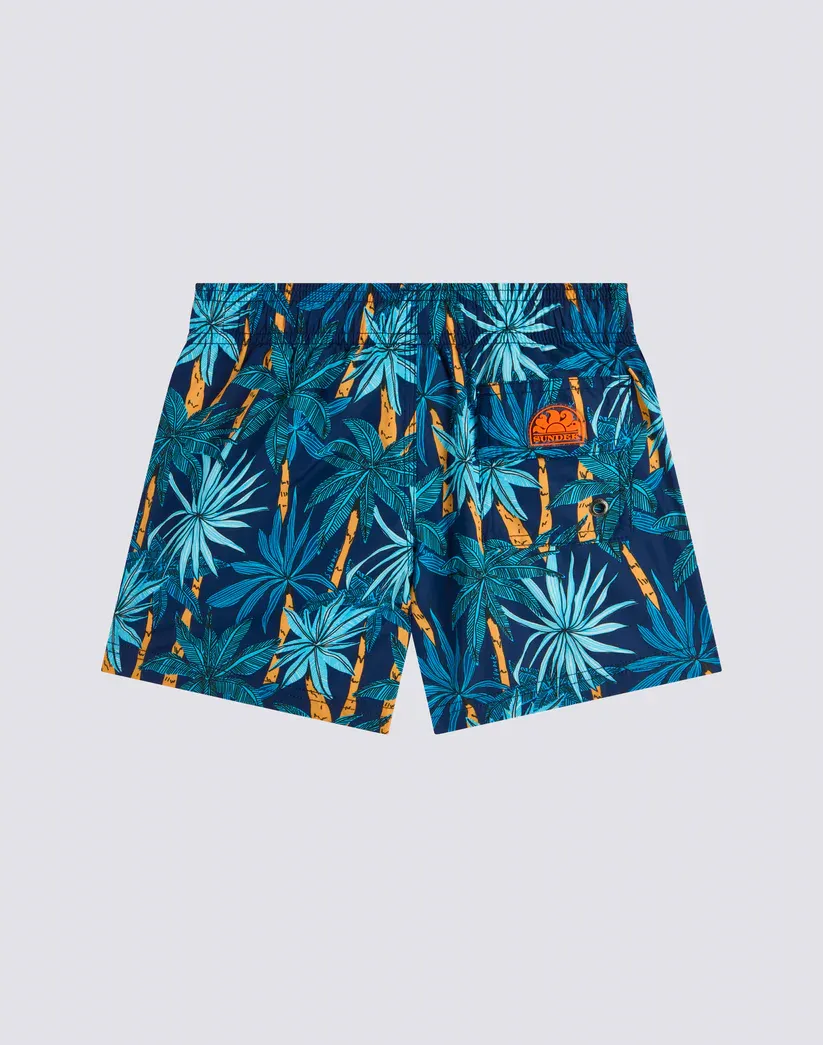 SUNDEK BOYS SHORT SWIMSHORTS WITH ELASTIC WAIST AND JUNGLE FEVER PRINT IN RECYCLED POLYESTER - NAVY