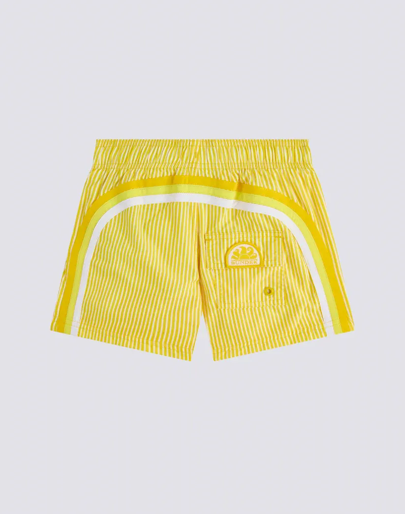 SUNDEK BOYS REPREVE® ELASTIC WAIST SHORT SWIMSUIT WITH JUICY STRIPES PRINT
