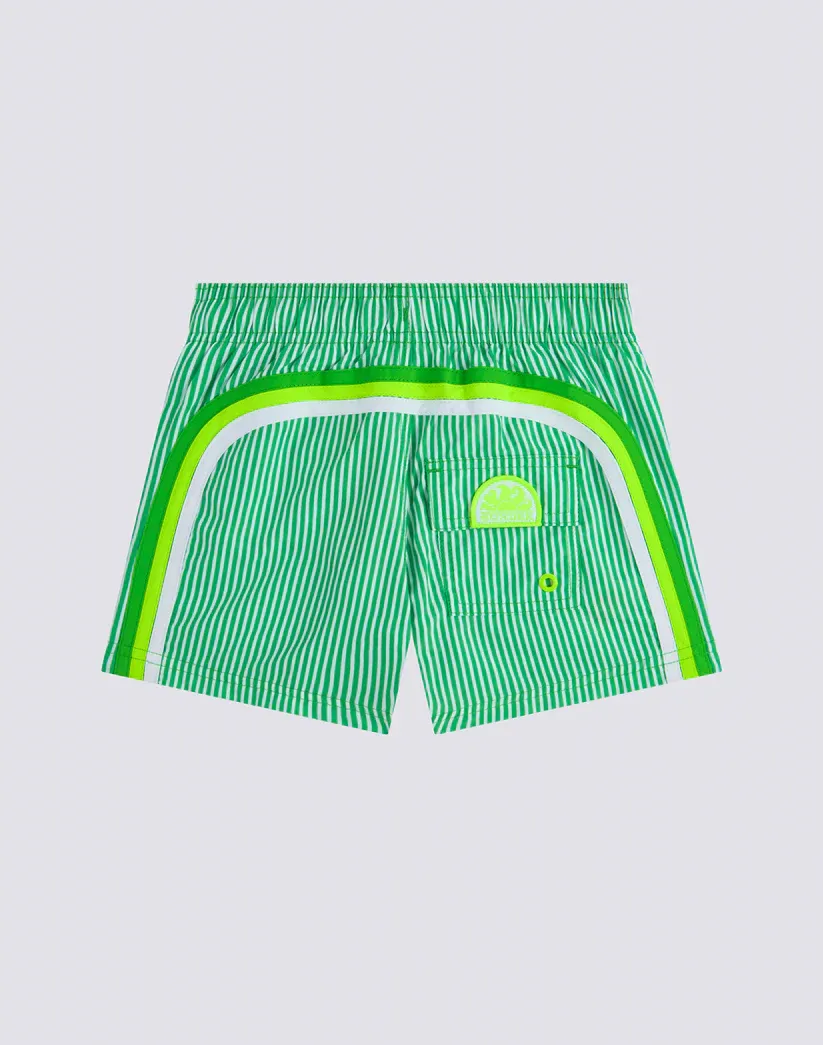 SUNDEK BOYS REPREVE® ELASTIC WAIST SHORT SWIMSUIT WITH JUICY STRIPES PRINT