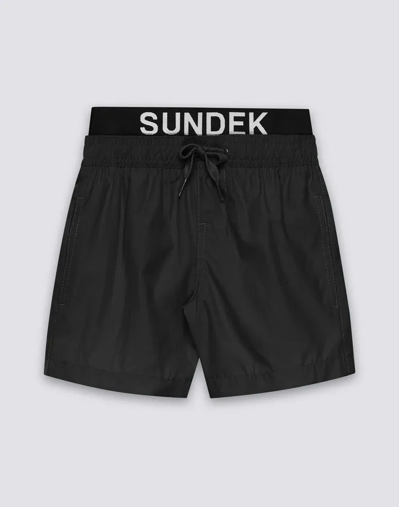 SUNDEK BOYS REPREVE® RECYCLED POLYESTER SWIMWEAR WITH ELASTICATED LOGO -  BLACK