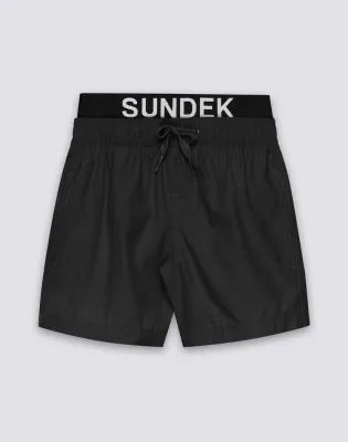 SUNDEK BOYS REPREVE® RECYCLED POLYESTER SWIMWEAR WITH ELASTICATED LOGO -  BLACK