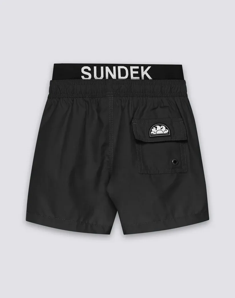 SUNDEK BOYS REPREVE® RECYCLED POLYESTER SWIMWEAR WITH ELASTICATED LOGO -  BLACK