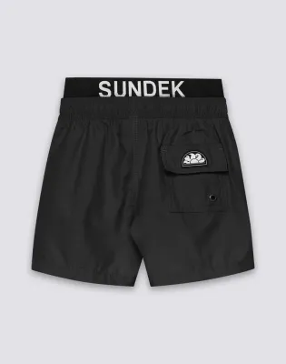 SUNDEK BOYS REPREVE® RECYCLED POLYESTER SWIMWEAR WITH ELASTICATED LOGO -  BLACK