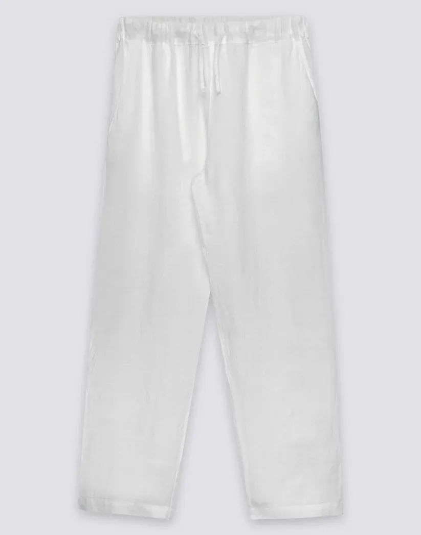 SUNDEK MEN'S ELASTIC WAISTED LINEN TROUSERS - WHITE
