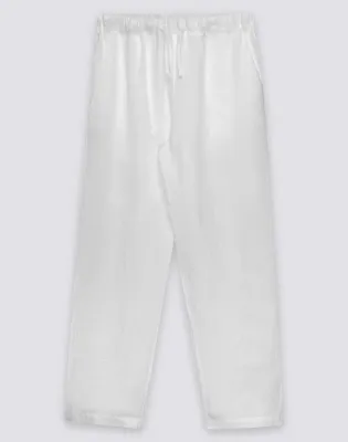 SUNDEK MEN'S ELASTIC WAISTED LINEN TROUSERS - WHITE