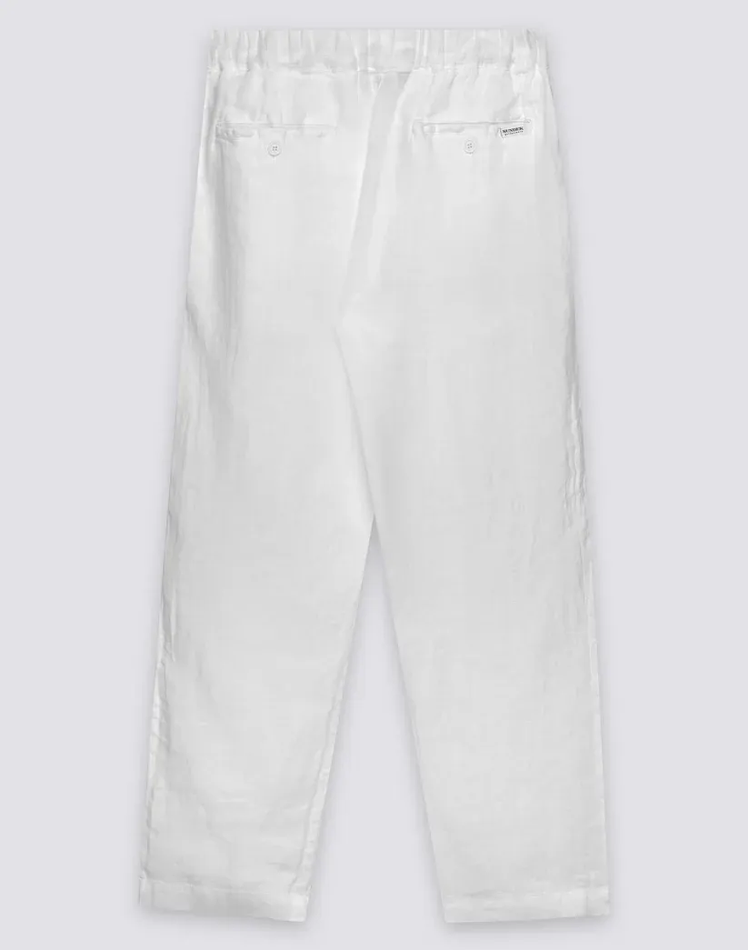 SUNDEK MEN'S ELASTIC WAISTED LINEN TROUSERS - WHITE