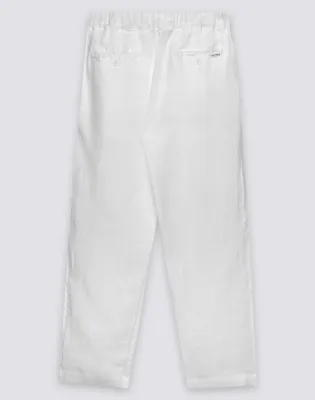 SUNDEK MEN'S ELASTIC WAISTED LINEN TROUSERS - WHITE