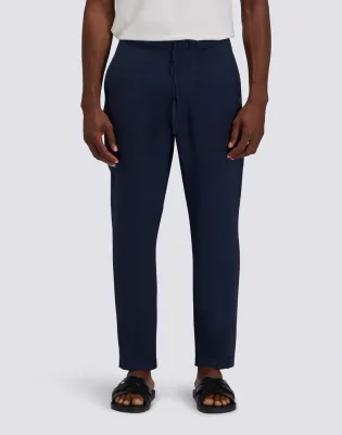SUNDEK MEN'S ELASTIC WAISTED LINEN TROUSERS - DARK NAVY