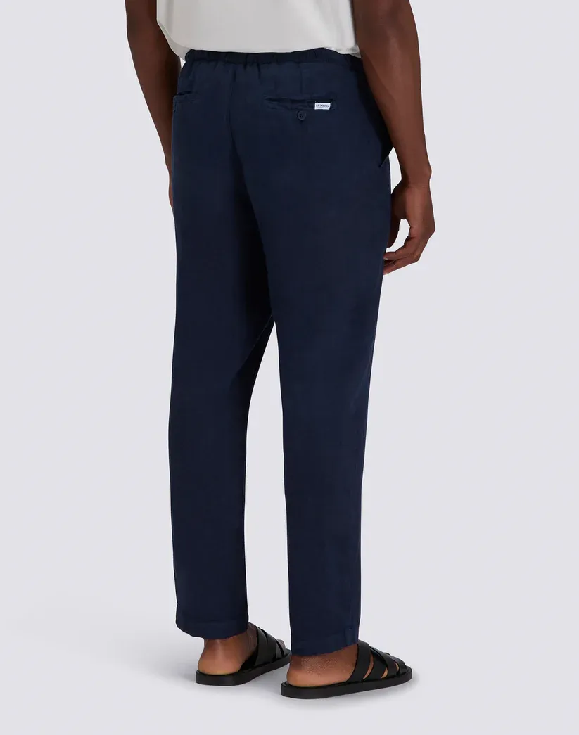 SUNDEK MEN'S ELASTIC WAISTED LINEN TROUSERS - DARK NAVY