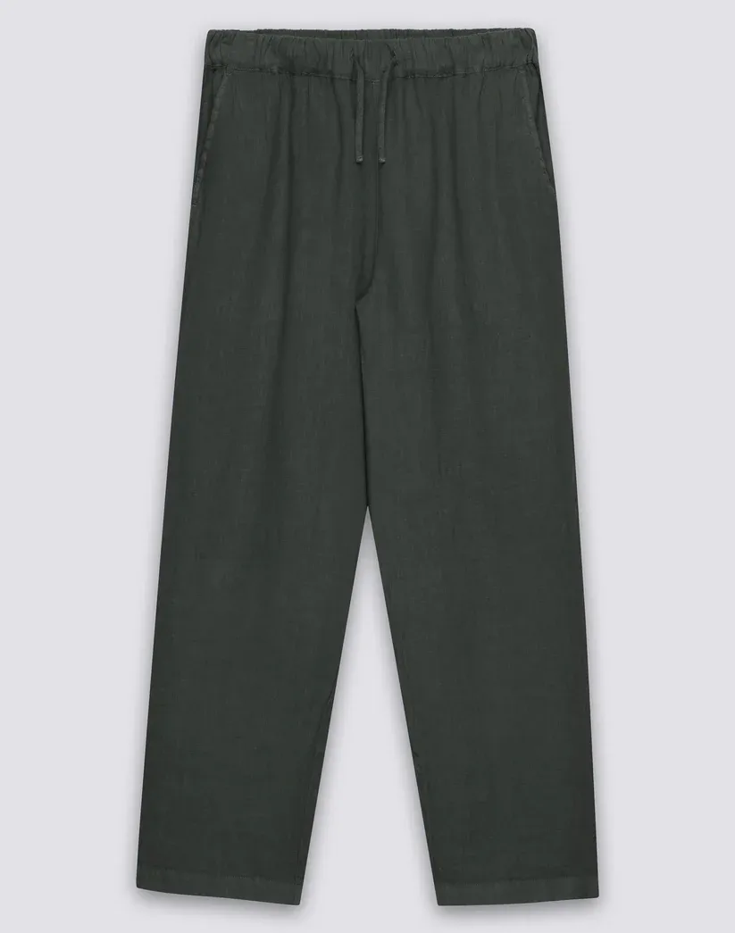 SUNDEK MEN'S ELASTIC WAISTED LINEN TROUSERS - PINE