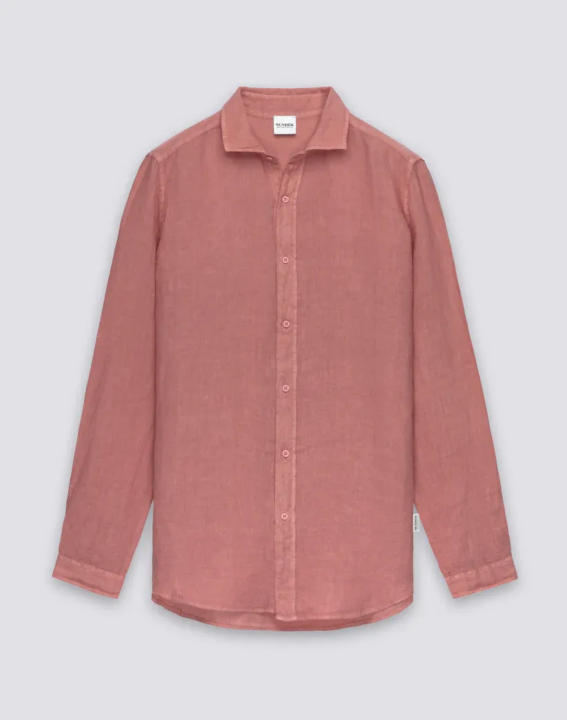 SUNDEK MEN'S GARMENT-DYED LINEN SHIRT - ROSE PETAL