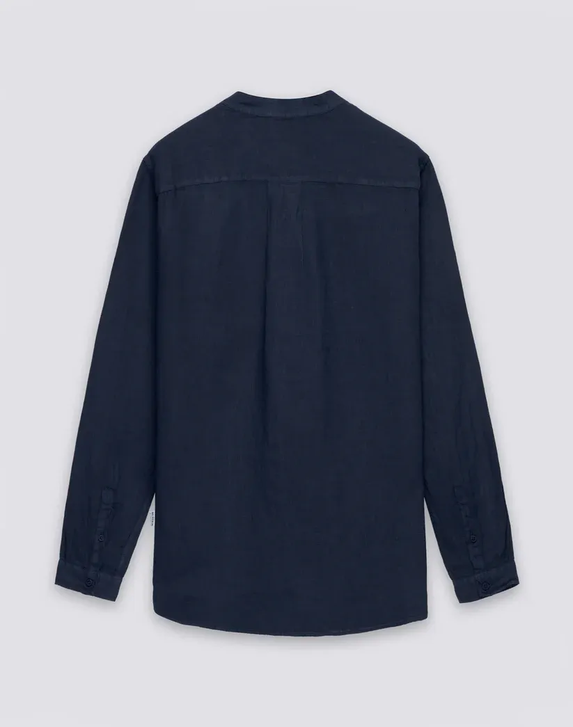 SUNDEK MEN'S MANDARIN SHIRT IN GARMENT-DYED LINEN - DARK NAVY