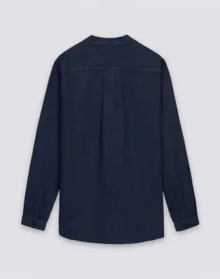 SUNDEK MEN'S MANDARIN SHIRT IN GARMENT-DYED LINEN - DARK NAVY