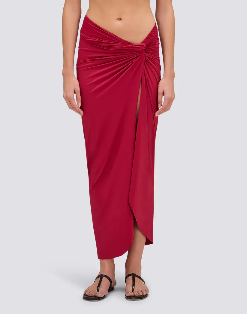 SUNDEK WOMEN LONG CROSS-OVER FRONT SARONG - SCARLET RED