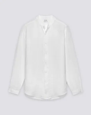 SUNDEK MEN'S MANDARIN SHIRT IN GARMENT-DYED LINEN - WHITE