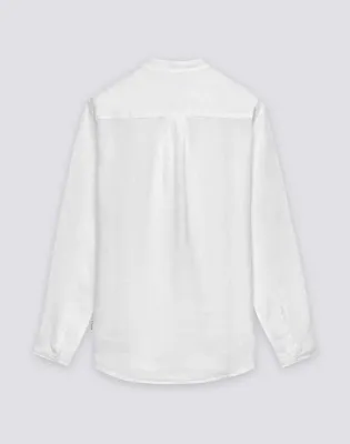 SUNDEK MEN'S MANDARIN SHIRT IN GARMENT-DYED LINEN - WHITE