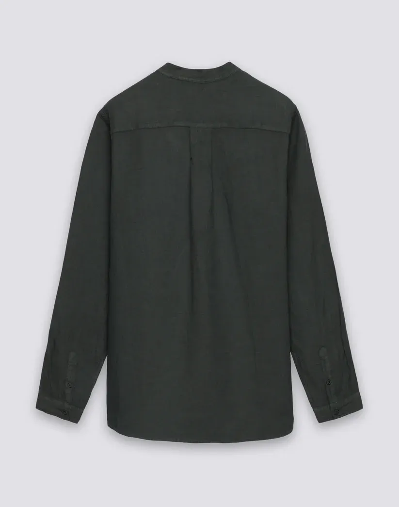 SUNDEK MEN'S MANDARIN SHIRT IN GARMENT-DYED LINEN - PINE