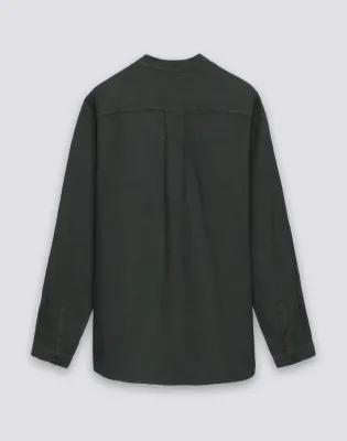 SUNDEK MEN'S MANDARIN SHIRT IN GARMENT-DYED LINEN - PINE