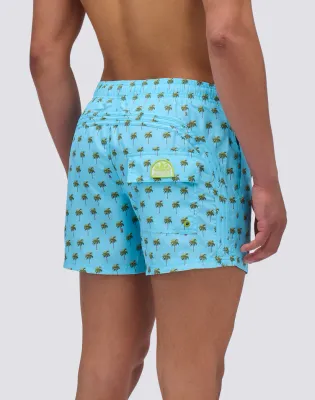 SUNDEK MEN REPREVE® ELASTICATED WAIST SHORT SWIMSHORTS WITH MINI PALMS PRINT - LUNAR