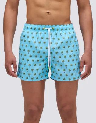 SUNDEK MEN REPREVE® ELASTICATED WAIST SHORT SWIMSHORTS WITH MINI PALMS PRINT - LUNAR