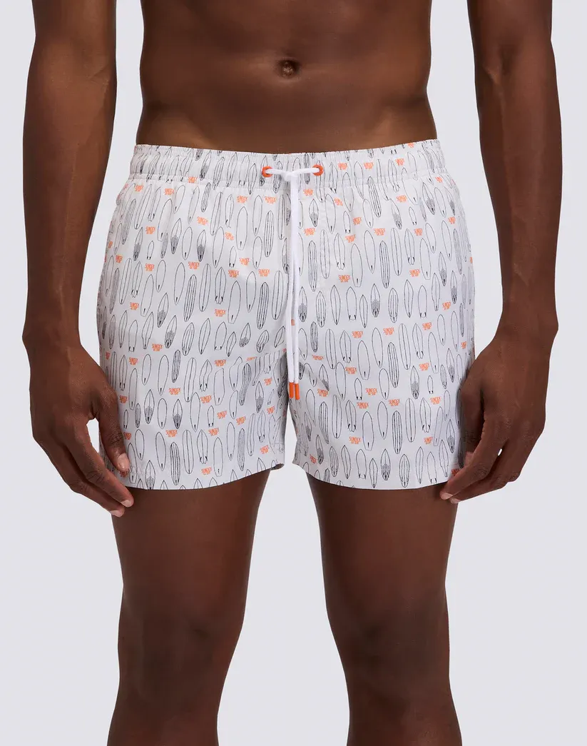 SUNDEK MEN SHORT SWIM TRUNKS ELASTICATED WAIST REPREVE® RECYCLED POLYESTER WITH SURF PRINT - GHOST