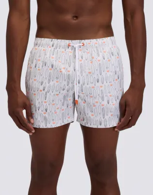 SUNDEK MEN SHORT SWIM TRUNKS ELASTICATED WAIST REPREVE® RECYCLED POLYESTER WITH SURF PRINT - GHOST