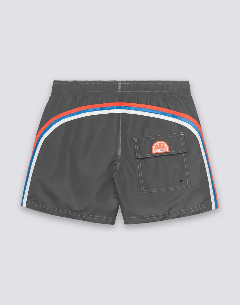SUNDEK MEN ICONIC TAFFETA MEN'S SHORT ELASTIC WAIST SWIMSUIT - MEDIUM GREY