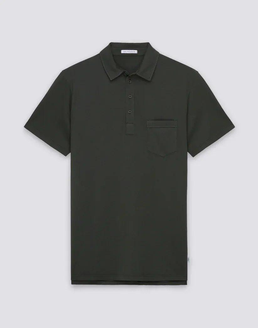 SUNDEK MEN'S POLO-STYLE GARMENT-DYED T-SHIRT - PINE