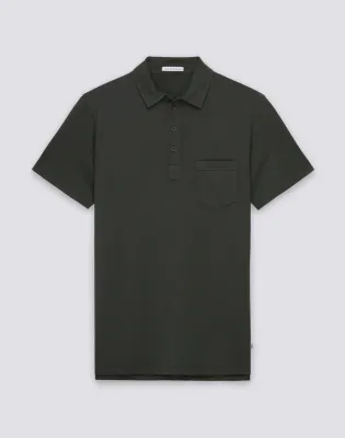 SUNDEK MEN'S POLO-STYLE GARMENT-DYED T-SHIRT - PINE