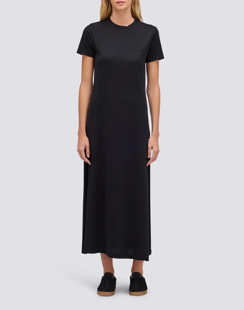 SUNDEK WOMEN'S LONG COTTON JERSEY DRESS WITH SIDE SLITS - BLACK