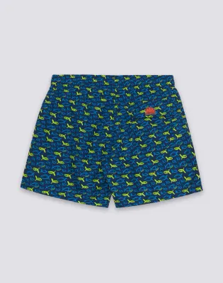 SUNDEK MEN'S SHORT SWIMSUIT WITH ELASTIC WAIST AND FISHAZ PRINT IN RECYCLED POLY - NAVY