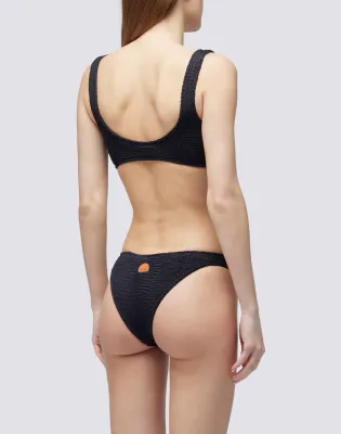 SUNDEK WOMEM HIGH-WAISTED HIGH-CUT BOTTOMS IN EMBOSSED FABRIC - BLACK