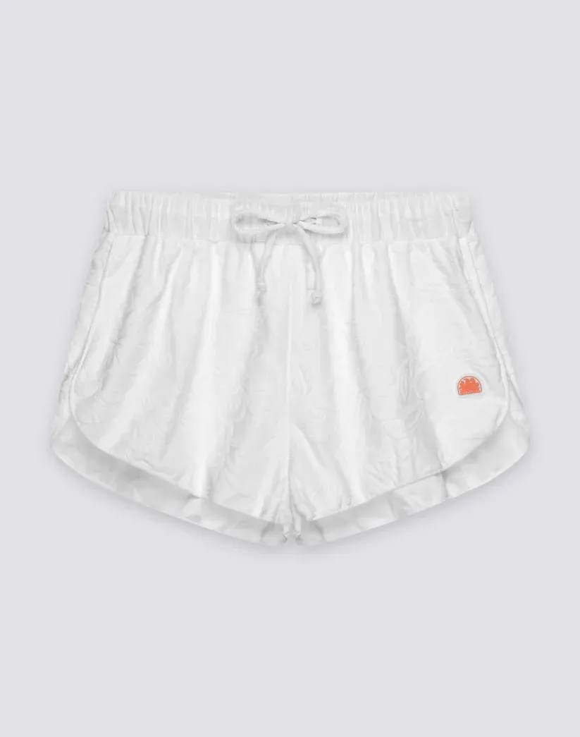 SUNDEK WOMEN'S JACQUARD TERRY CLOTH SHORTS WITH SK23 PATTERN -WHITE
