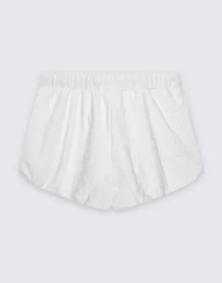 SUNDEK WOMEN'S JACQUARD TERRY CLOTH SHORTS WITH SK23 PATTERN -WHITE