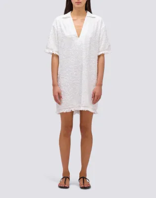 SUNDEK WOMEN SHORT FRINGED JACQUARD TERRY DRESS - WHITE