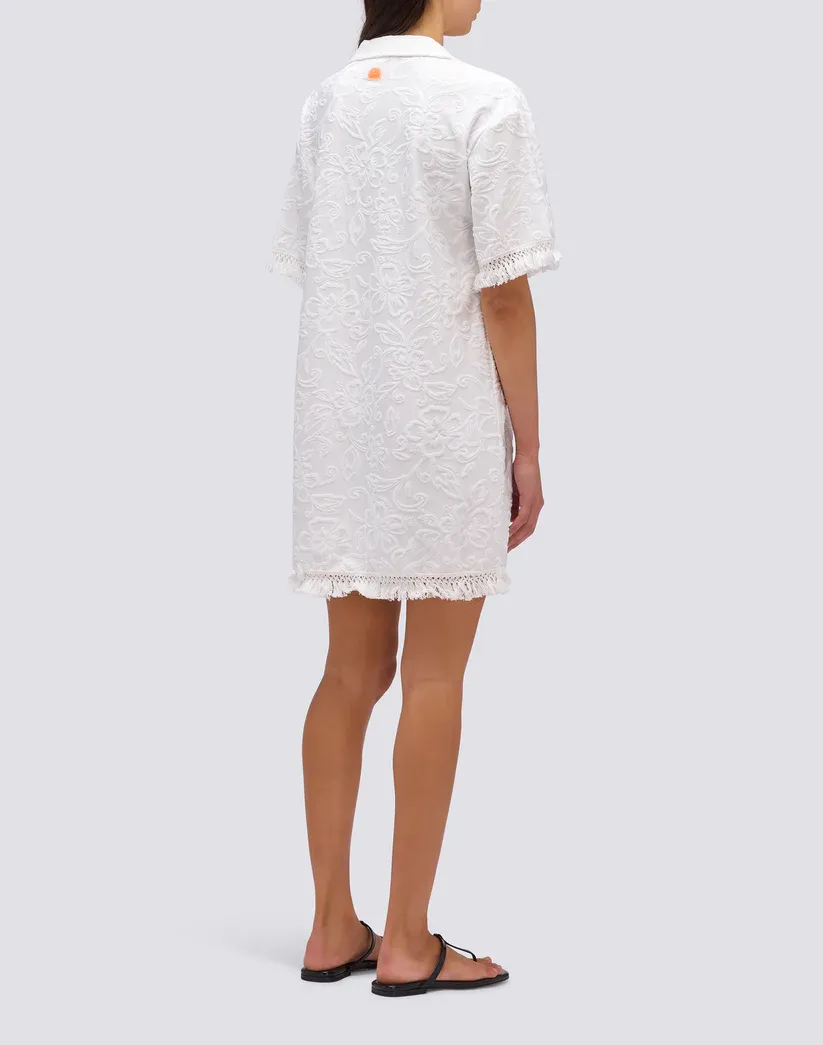 SUNDEK WOMEN SHORT FRINGED JACQUARD TERRY DRESS - WHITE