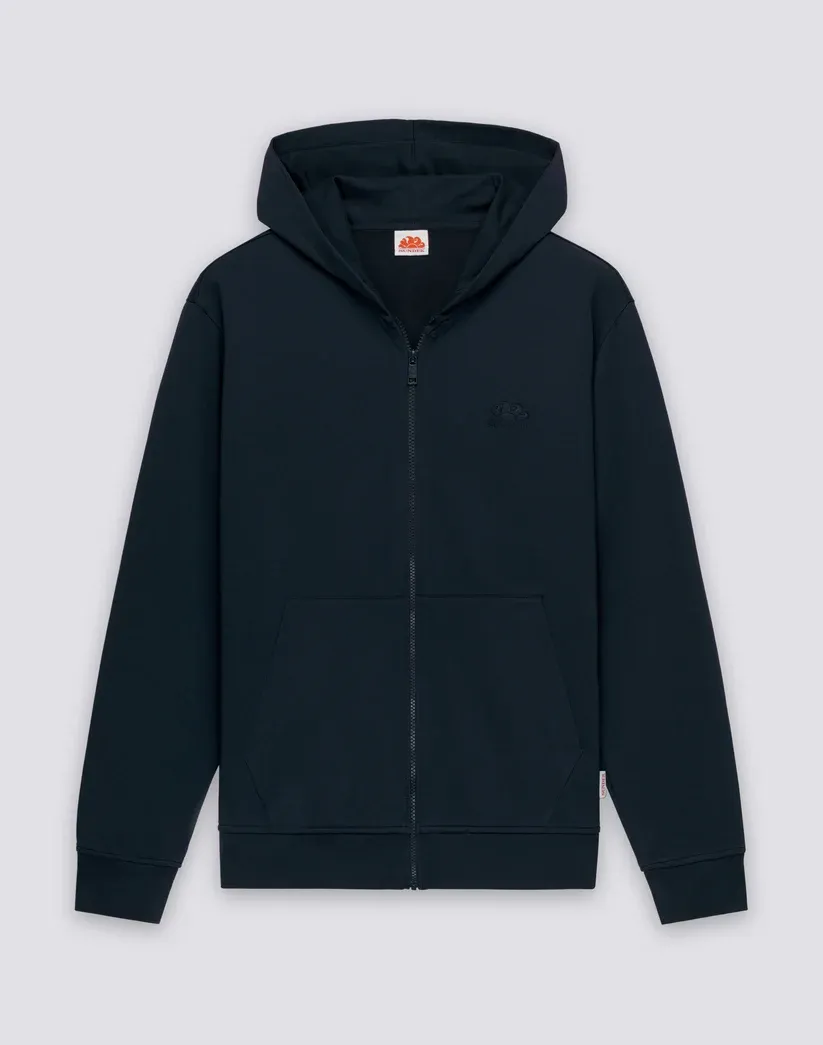 Sundek Men's Navy Sweatshirt In Debrushed Cotton With Full Zip And Hood