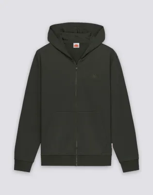 Sundek Men's Dark Green Sweatshirt In Debrushed Cotton With Full Zip And Hood
