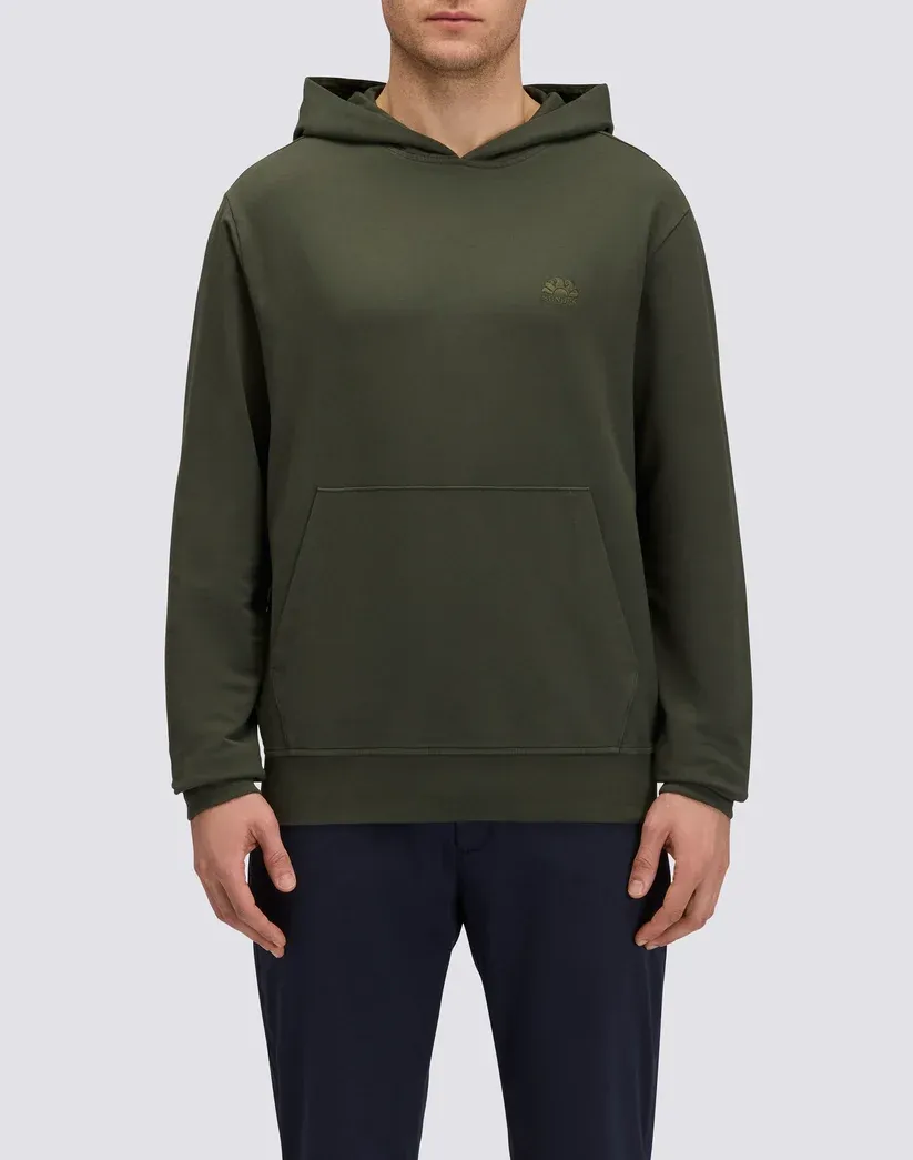 Sundek Men's Dark Green Unbrushed Hoodie With Kangaroo Pocket