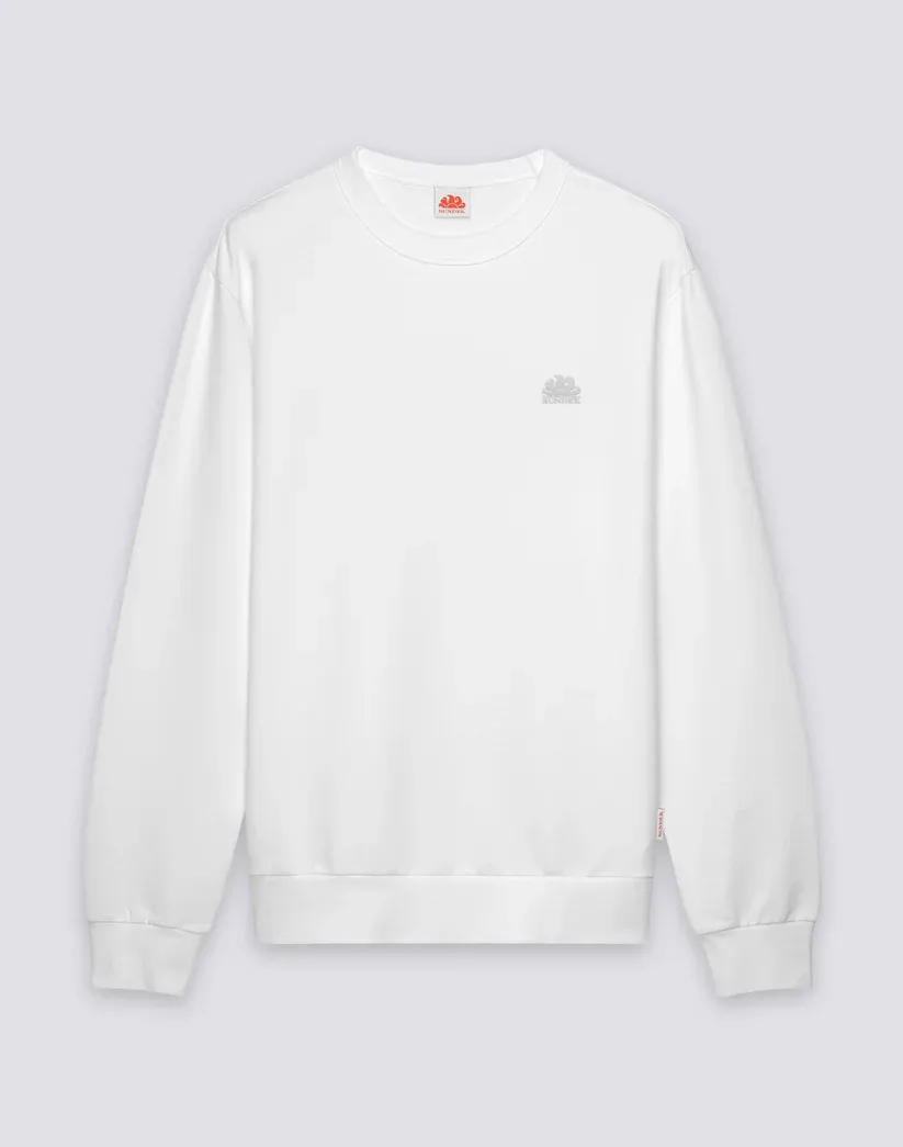 Sundek Men's White Roughened Crew Neck Sweatshirt With Embroidered Logo
