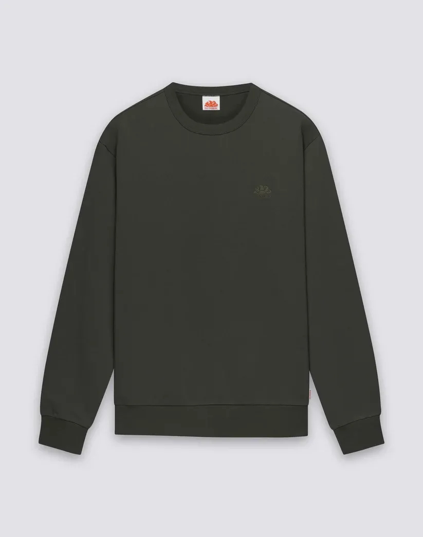 Sundek Men's Dark AR.Green Roughened Crew Neck Sweatshirt With Embroidered Logo
